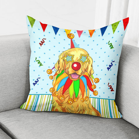 Image of Clown And Golden Retriever Pillow Cover