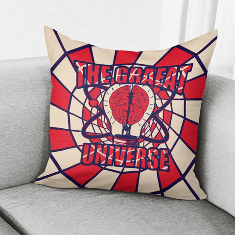 Image of Einstein And Light Bulb And Brain And Quantum And Spiral And Font Pillow Cover