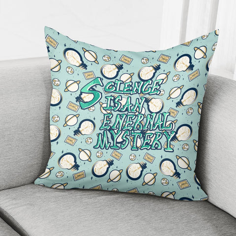 Image of Einstein Quotes And Light Bulbs And Formulas And Planets And Universe And Fonts Pillow Cover