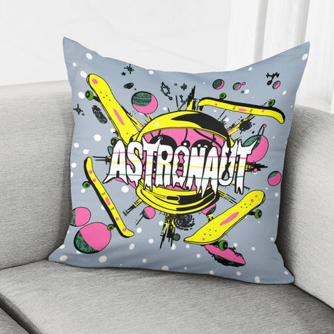 Image of Starry Sky And Astronauts And Skateboards And Universe And Fonts Pillow Cover