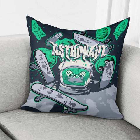 Image of Starry Sky And Astronauts And Skateboards And Universe And Fonts Pillow Cover