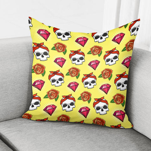 Image of Skull And Flowers Pillow Cover