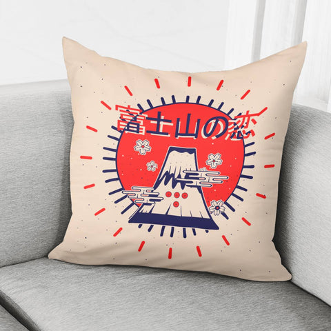 Image of Mount Fuji And Fonts And Cherry Blossoms And Sun And Clouds And Light Pillow Cover