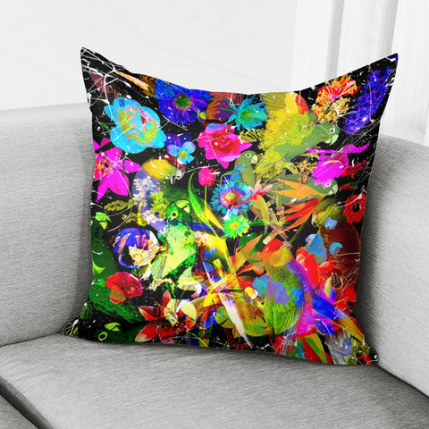 Image of Parrots And Flowers Pillow Cover