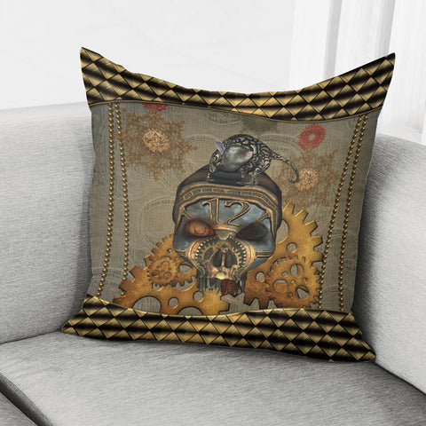 Image of Awesome Steampunk Skull With Rat Pillow Cover