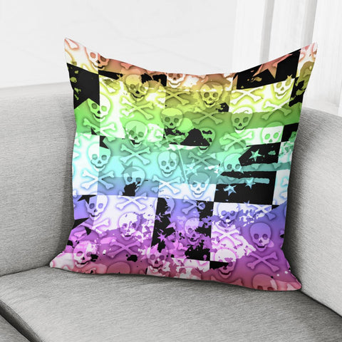 Image of Rainbow Checker Skull Splatter Pillow Cover