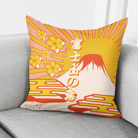 Image of Mount Fuji And Clouds And Light And Cherry Blossoms And Sun Pillow Cover