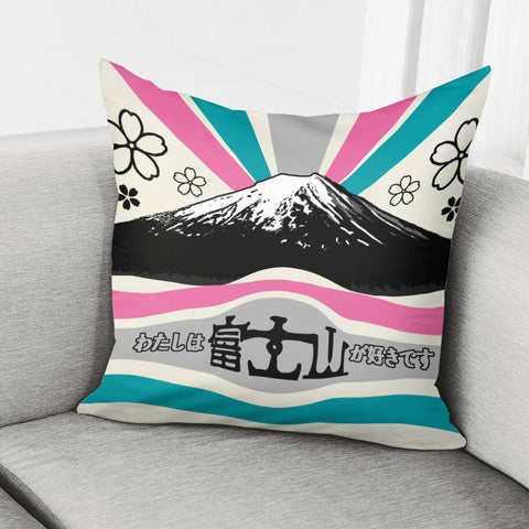 Image of Mount Fuji And Clouds And Light And Cherry Blossoms Pillow Cover