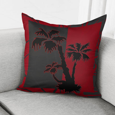 Image of Red Grey Silhouette Palm Tree Pillow Cover