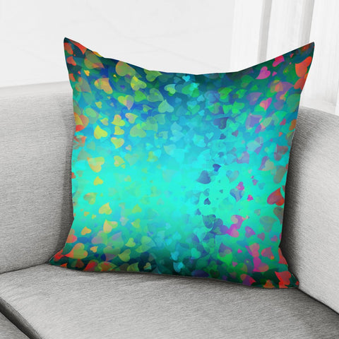 Image of Hearts Colors On Green Pillow Cover