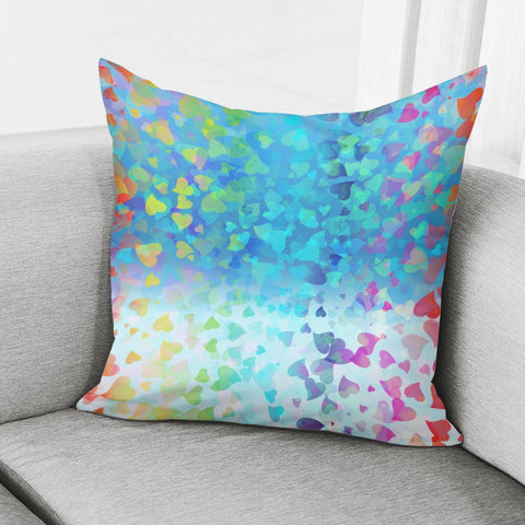 Image of Hearts Colors On Blue Pillow Cover