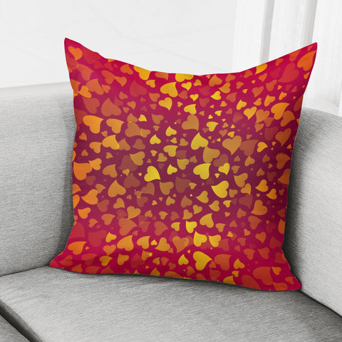 Image of Yellow Hearts On Red Pillow Cover