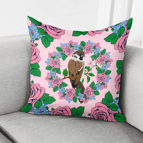 Image of Sparrow And Flower Pillow Cover