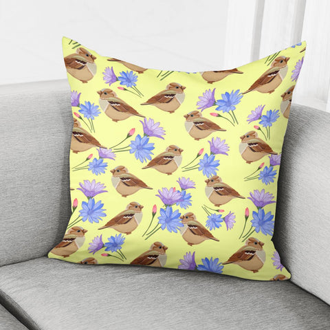 Image of Sparrow And Flower Pillow Cover