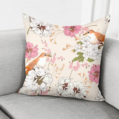 Image of Sparrows And Plants Pillow Cover