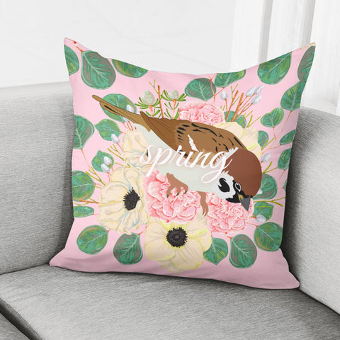 Image of Sparrow And Flower Pillow Cover