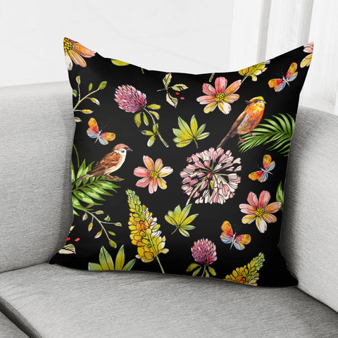 Image of Sparrows And Plants Pillow Cover