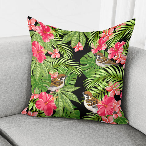 Image of Sparrows And Plants Pillow Cover