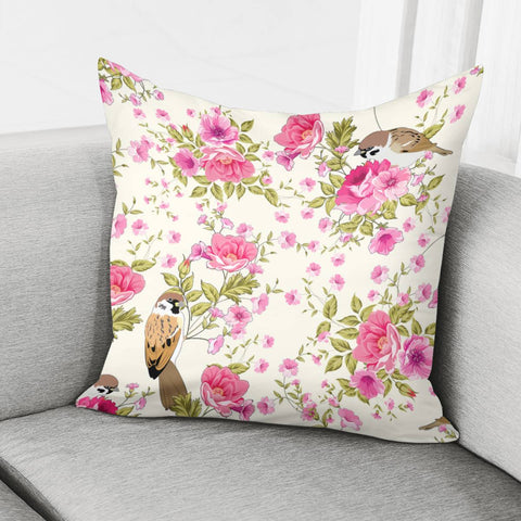 Image of Sparrows And Plants Pillow Cover