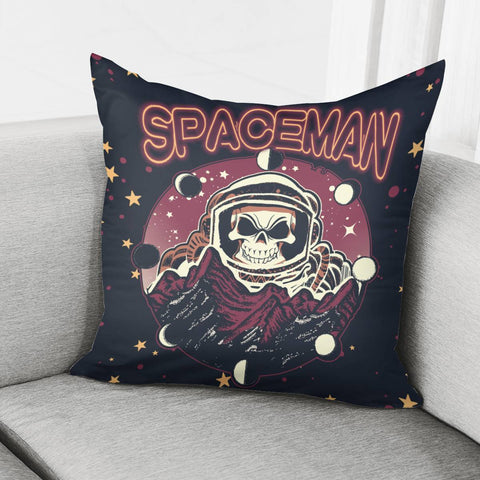 Image of Skull And Starry Sky And Planet And Polka Dots And Mountains Pillow Cover