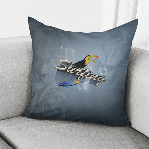 Image of Surfing, Funny Coourtan With Surfboard Pillow Cover