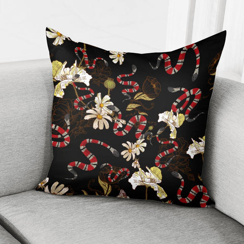 Image of Snake And Flowers Pillow Cover