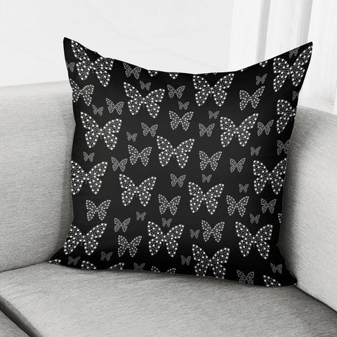 Image of Black And White Butterflies Flowers Pattern Pillow Cover