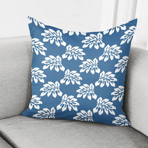 Image of Blue White Tropical Leaf Pattern Pillow Cover