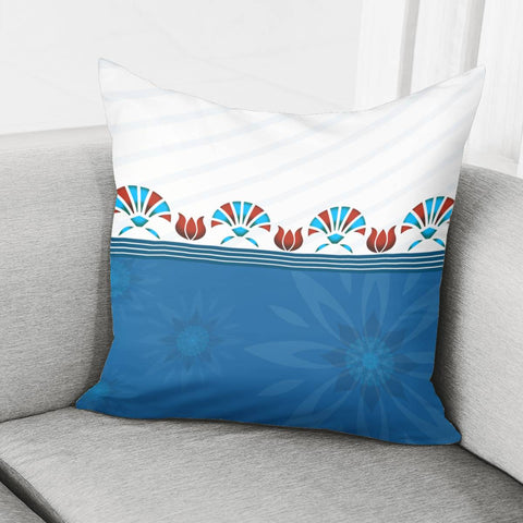 Image of Blue Red Flower Lotus Stencil Pillow Cover