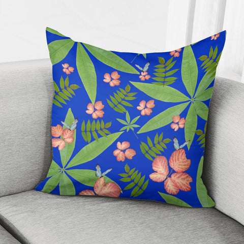 Image of Leaves On Blue Pillow Cover