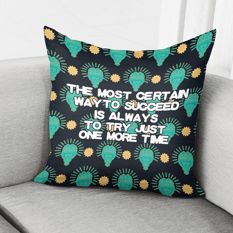 Image of Thomas Alva Edison And Fonts And Bulbs And Gears Pillow Cover