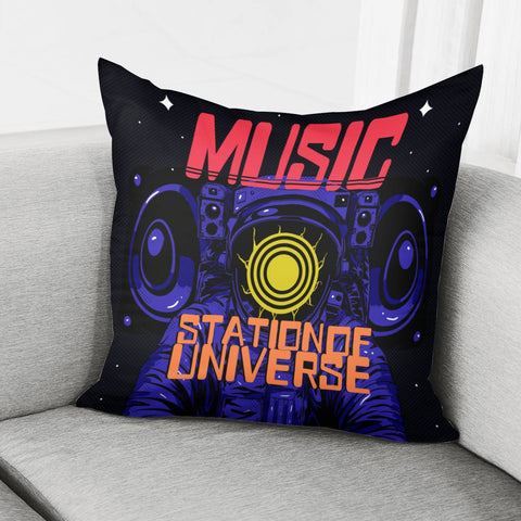 Image of Astronauts And Stars And Stars And Musical Instruments And Speakers And Sound Waves And Fonts Pillow Cover