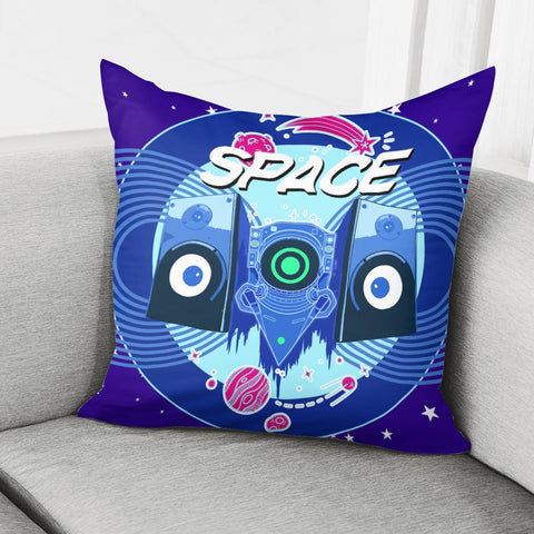 Image of Astronauts And Stars And Stars And Spots And Musical Instruments And Speakers And Planets And Sound Waves And Fonts Pillow Cover