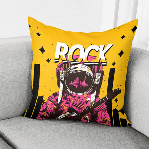 Image of Astronaut And Starry Sky And Guitar And Sound Waves And Fonts Pillow Cover