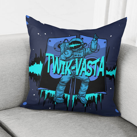 Image of Astronauts And Stars And Speakers And Polka Dots And Sound Waves And Fonts Pillow Cover