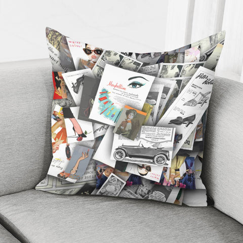 Image of Retro Illustration Collage Pillow Cover