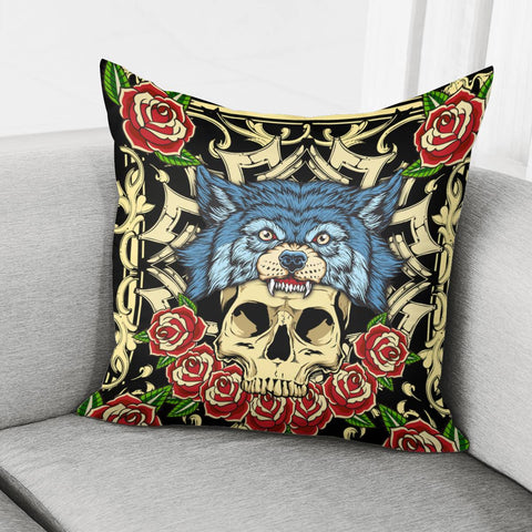 Image of Wolf And Skull Pillow Cover