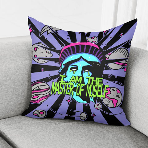 Image of Statue Of Liberty And Light And Planet And Meteors And Stars And Fonts Pillow Cover