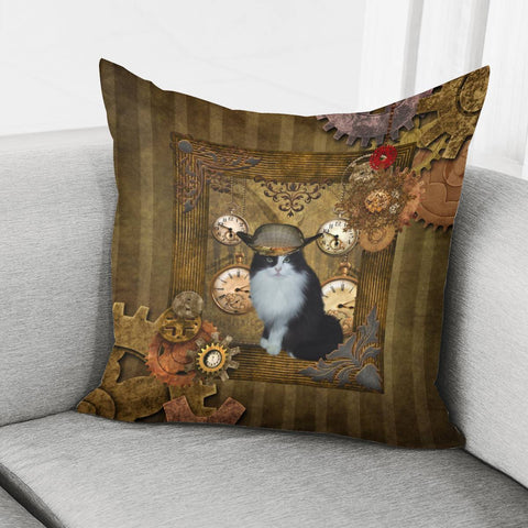 Image of Steampunk Cat Pillow Cover