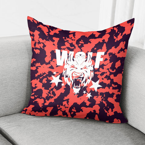 Image of Wolf And Fonts And Stars And Camouflage And Animals Pillow Cover