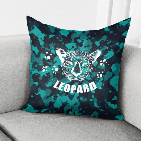 Image of Leopard And Fonts And Footprints And Camouflage And Animals Pillow Cover