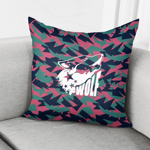 Image of Wolf And Fonts And Stars And Camouflage And Animals Pillow Cover