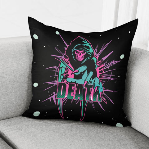 Image of Grim Reaper And Fonts And Rifts And Taro And Stars Pillow Cover