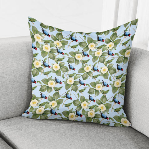 Image of White Camellia And Birds Pillow Cover