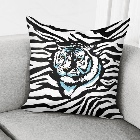 Image of Tiger And Black And White And Animal Textures And Animals Pillow Cover