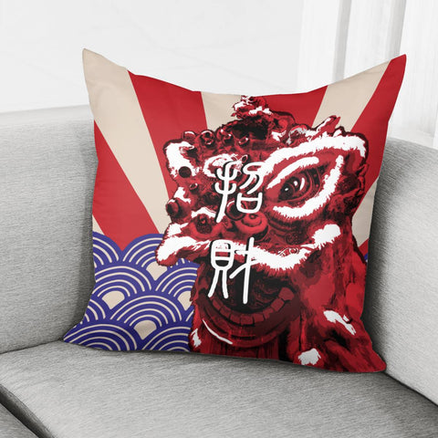 Image of Lion Dance And Light And Waves And Fonts Pillow Cover