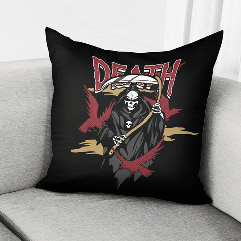 Image of Grim Reaper And Scythe And Fonts And Crows And Smog Pillow Cover