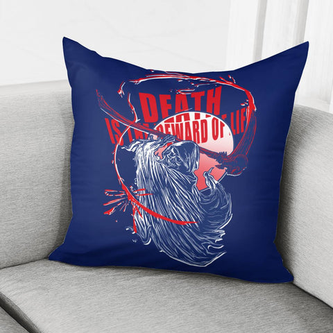 Image of Grim Reaper And Scythe And Font And Blood And Spiral Pillow Cover