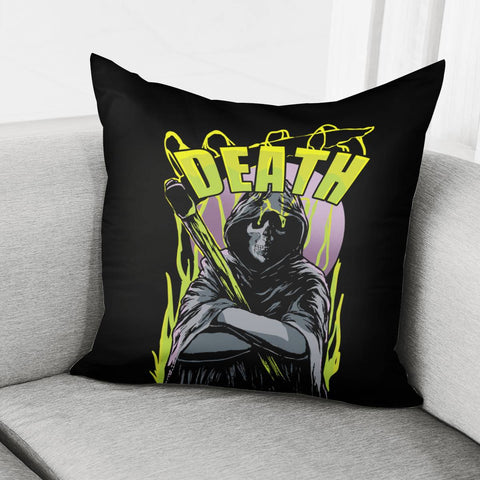 Image of Grim Reaper And Scythe And Fonts And Smoke And Moon Pillow Cover