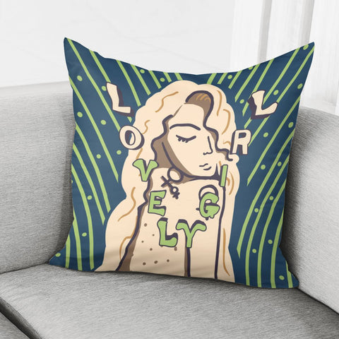 Image of Female Symbols And Fonts And Female Abstract Paintings And Polka Dots Pillow Cover